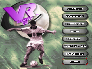 VR Soccer 96 title screen for Playstation